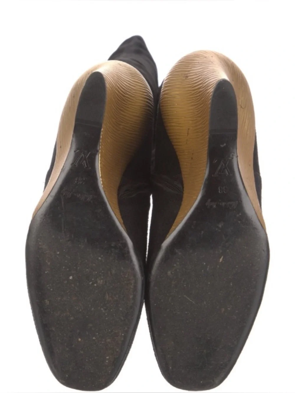 Louis Vuitton Black Over-the-Knee suede Wedge Boot with Gold Accent 38